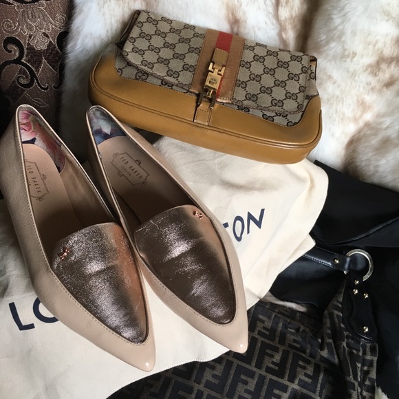 DESIGNER TED BAKER EXCLUSIVES SZ10 GOLD & CREAM - Picture 4 of 8